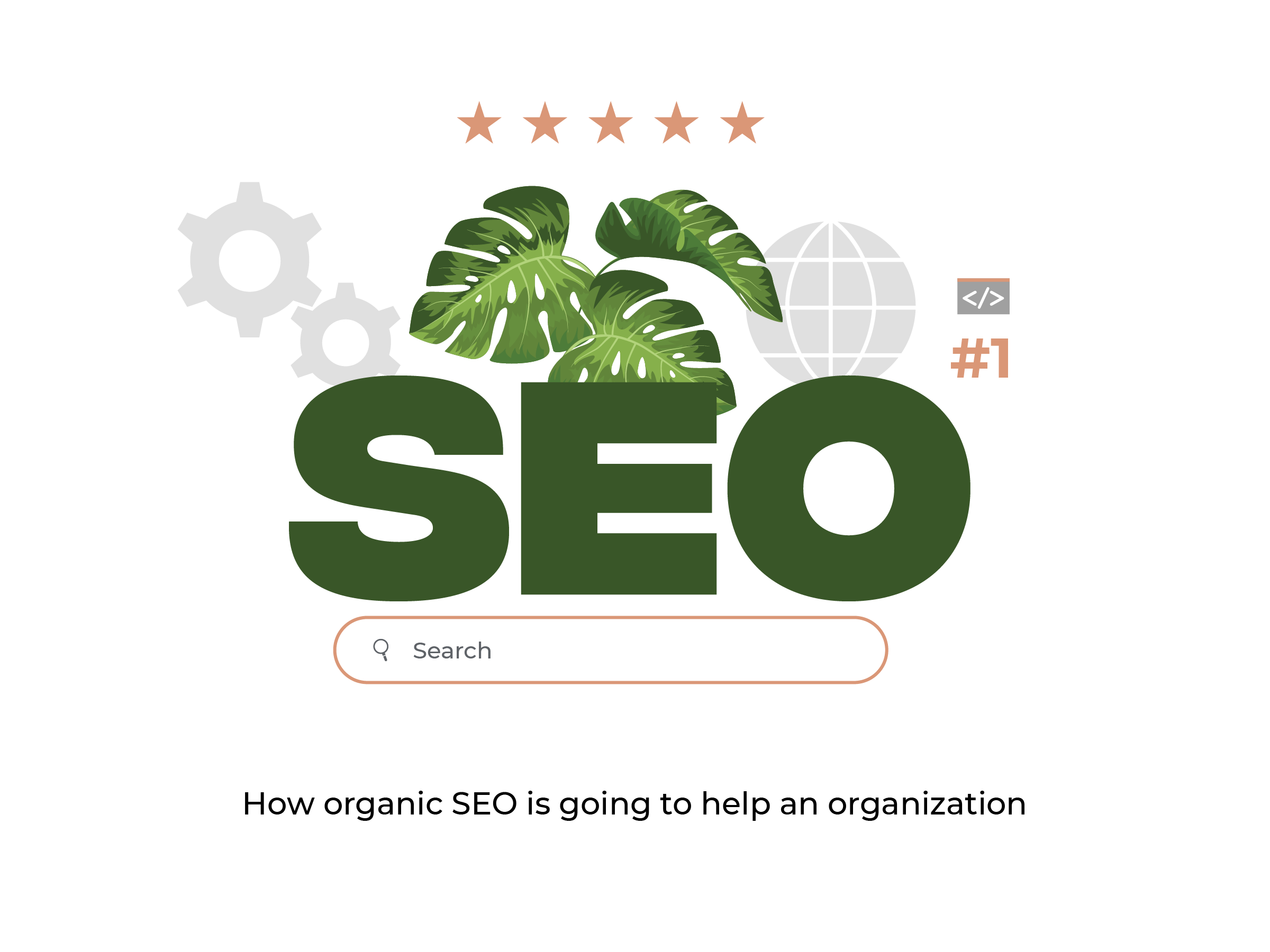 Leaves with SEO and stars suggesting organic SEO's help in an organization.
