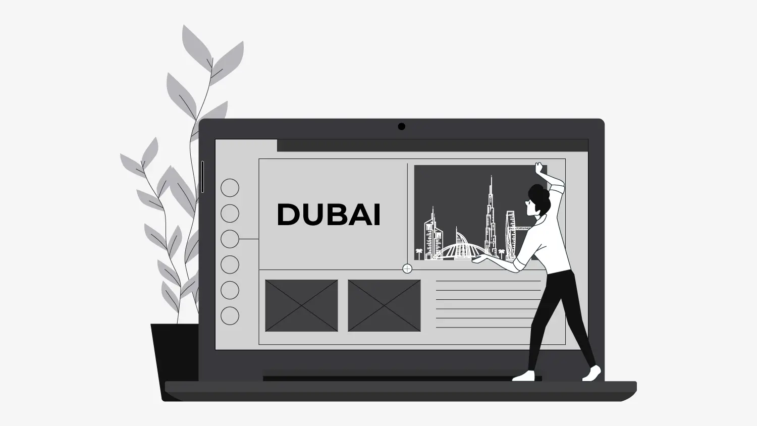 illustration of a person designing website with Dubai written